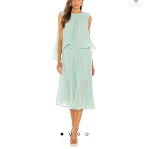 AMUR Pleated Chiffon Tiered Ruffle Midi Dress